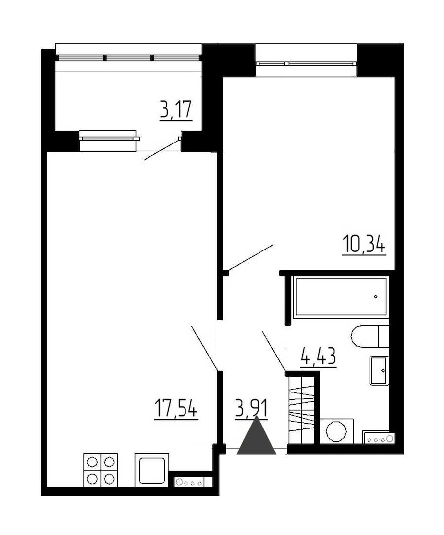 Однокомнатная квартира в : площадь 35.7 м2 , этаж: 1 – купить в Санкт-Петербурге